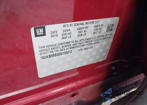 2016 Cadillac Ct6 Standard z USA, uszkodzony, nr VIN 1G6KB5RS0GU156212